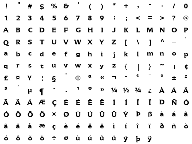 Icone LT Regular Bold  glyph index