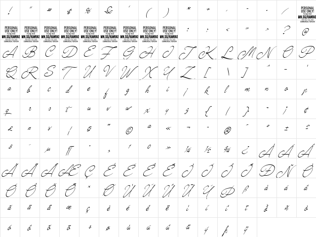 Kanvas Thin PERSONAL USE Regular  glyph index