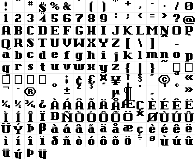 01Dramatix Bold  glyph index