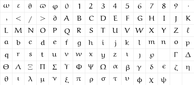 eurm8 Regular  glyph index