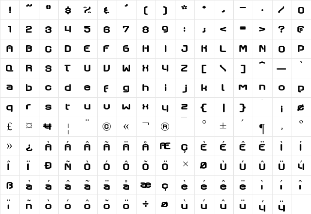 Axaxax Regular  glyph index