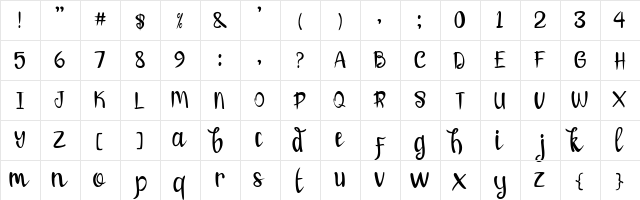 lovely honey Regular  glyph index