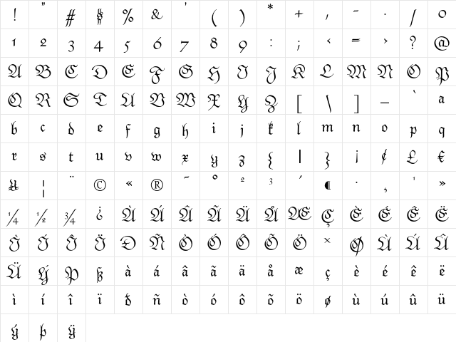 Monarchia Text Regular  glyph index