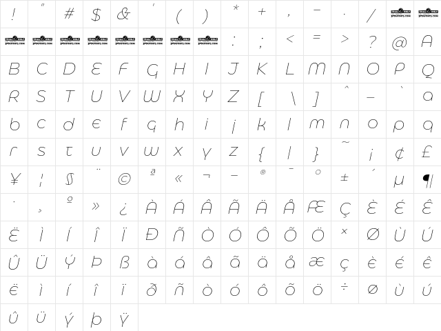 Eastman Alternate Trial Extralight Italic  glyph index