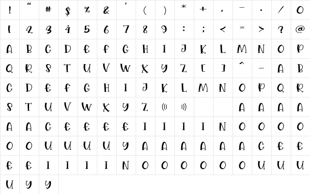 Shells And Starfish Regular  glyph index