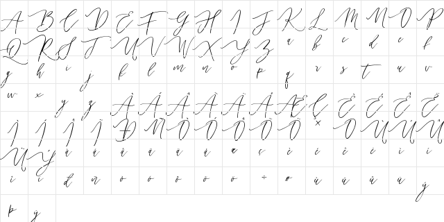 Handita Regular  glyph index