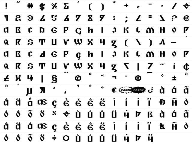 Piper Pie Bold Expanded Bold Expanded  glyph index