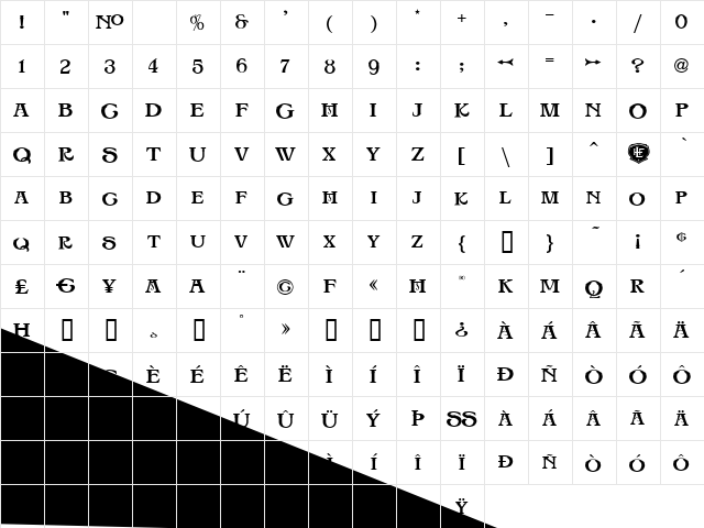 LHF Big Top BETA Regular  glyph index