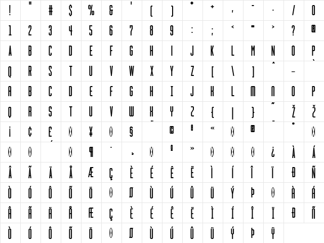 HeraldGothic Regular  glyph index