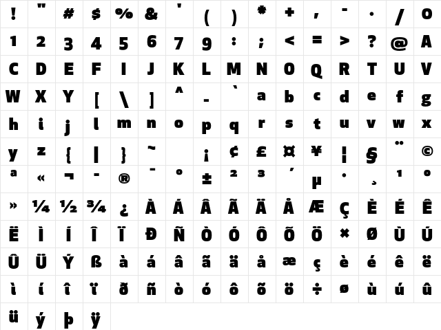 Apex New Ultra  glyph index