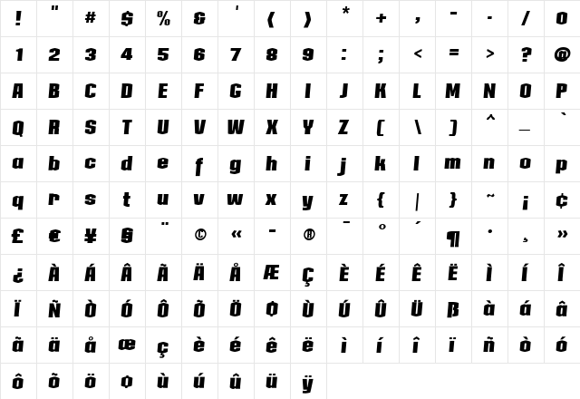 Collos Regular  glyph index