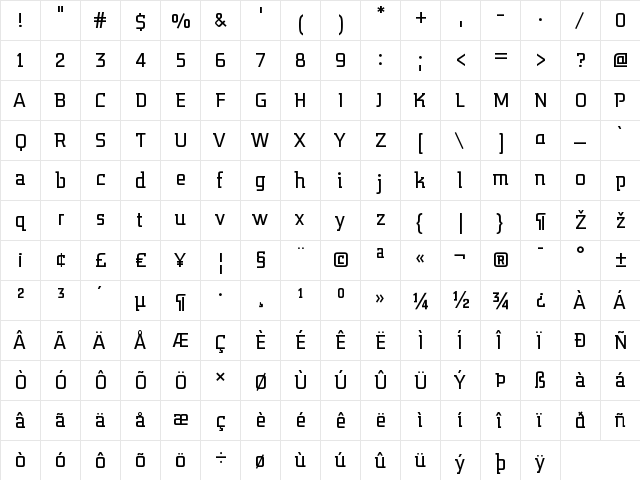 CitizenKern Regular  glyph index