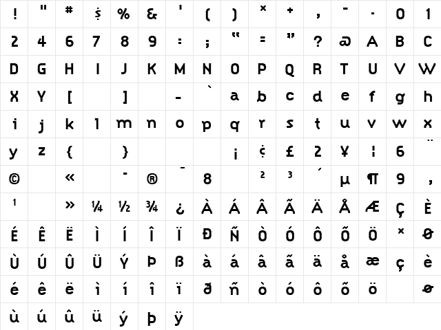 Citizen Bold  glyph index