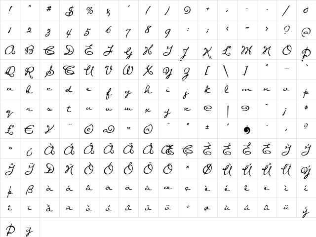 Diva Regular  glyph index