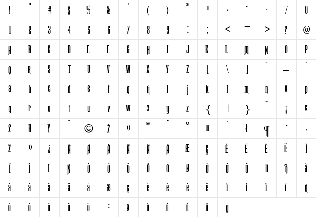 Rubens Regular  glyph index