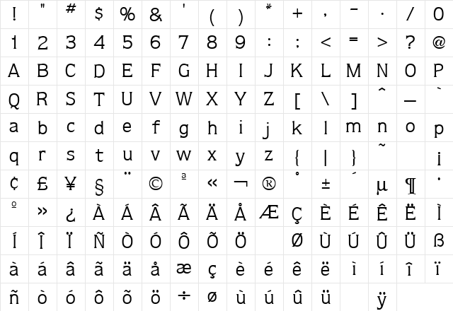 Quorum Regular  glyph index