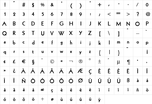 K791-Geometrical Bold  glyph index