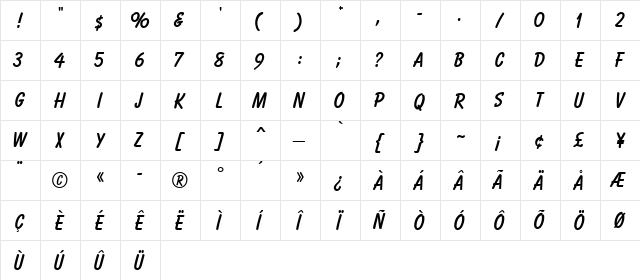 Balloon MN Bold  glyph index
