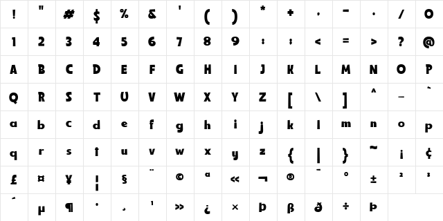 Ariston Comic Demo Regular  glyph index