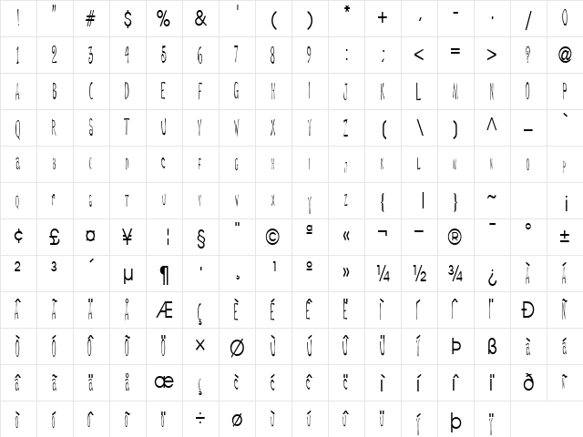 DeGarThin6 Regular  glyph index