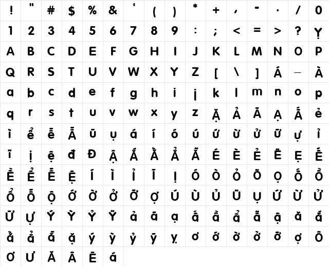 Vinhan Bold  glyph index