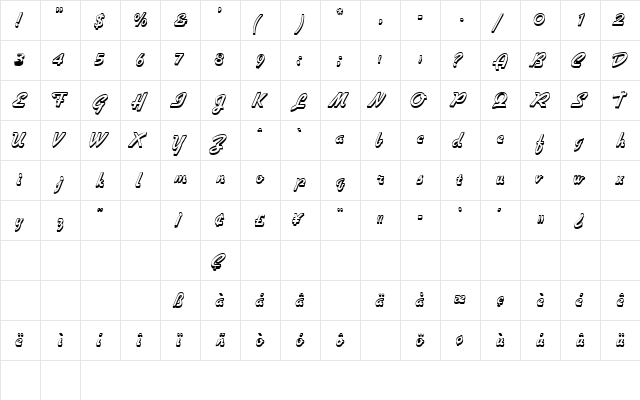 VisioOutlineSSK Regular  glyph index
