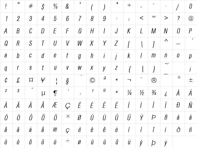URWAccidaliaBucTLigCon Italic  glyph index