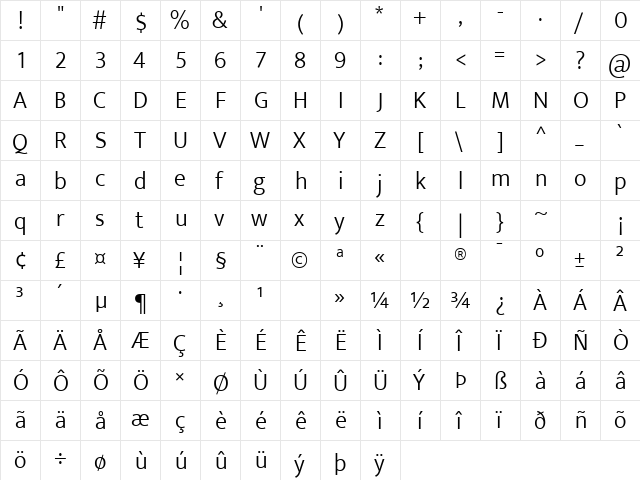 Ek Mukta Light  glyph index