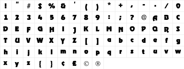 Oxymoron Regular  glyph index