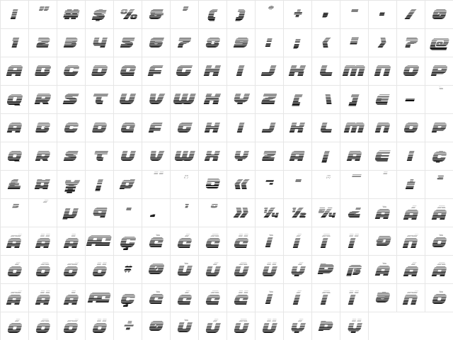 Front Runner Gradient Italic Italic  glyph index