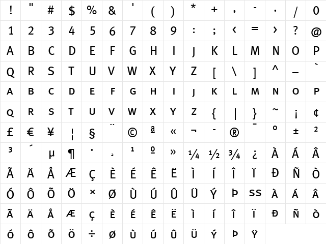 Meta Book  glyph index