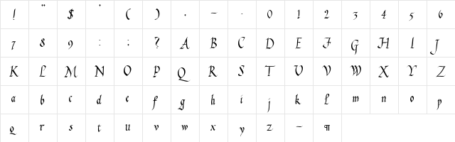 CallifontsE51PostScript Regular  glyph index