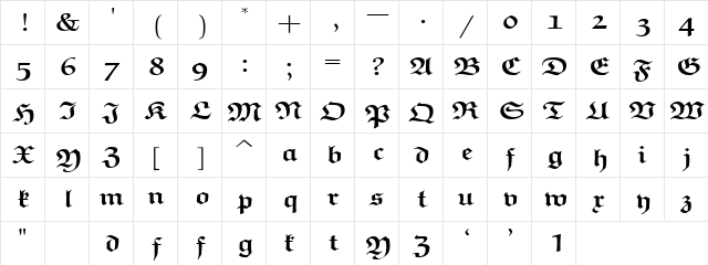 eufb6 Regular  glyph index