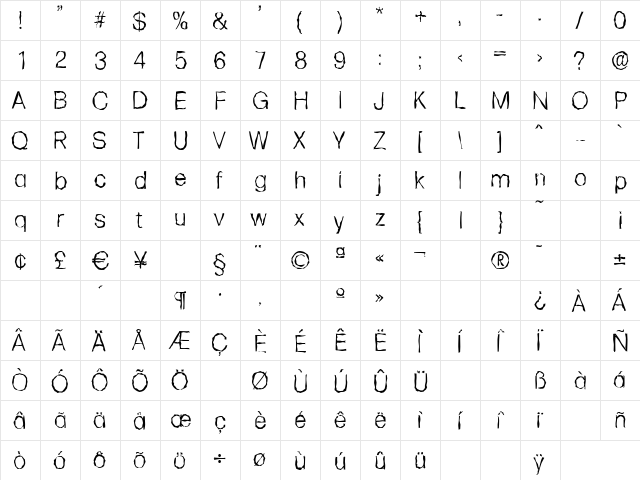 FormulaRandom-Light Regular  glyph index