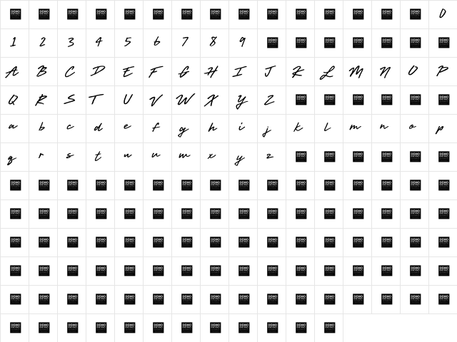 Live Wire - Demo Regular  glyph index