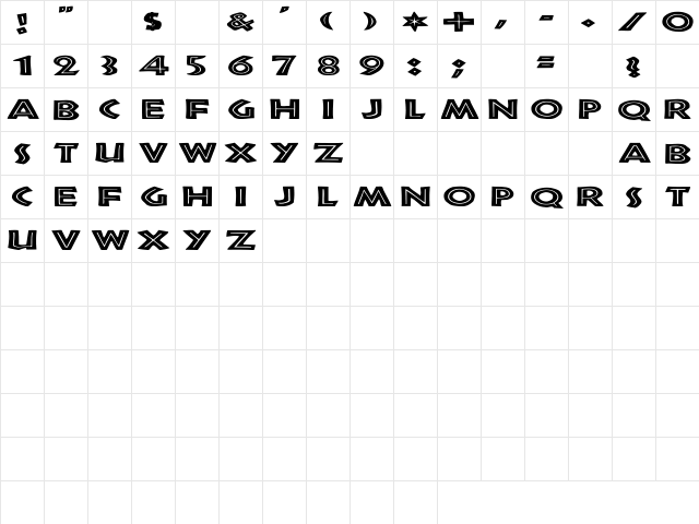 Tribeca Ex Regular  glyph index