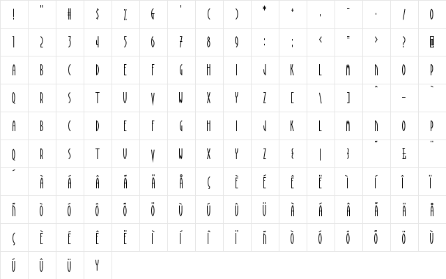 BraveWorld Regular  glyph index