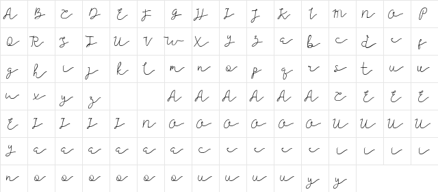 Jellita DEMO Regular  glyph index