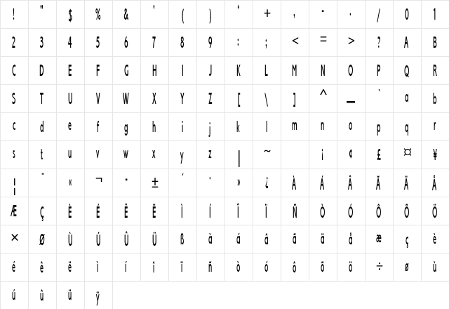 Lexikos Std Regular  glyph index