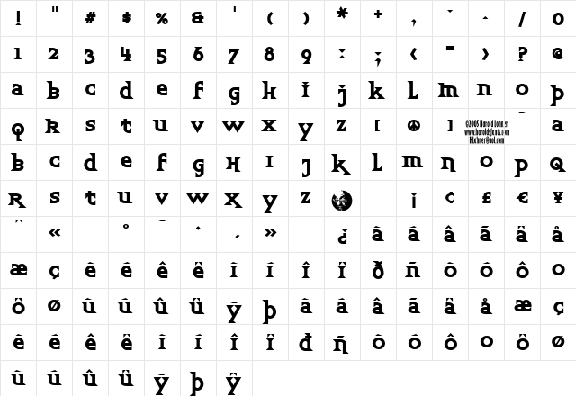 UpbeatBold Regular  glyph index