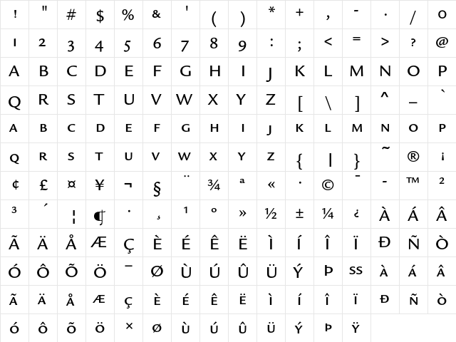 Legacy Sans ITC Medium SC  glyph index