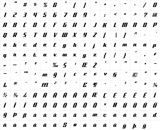 Bullet RegularScript  glyph index