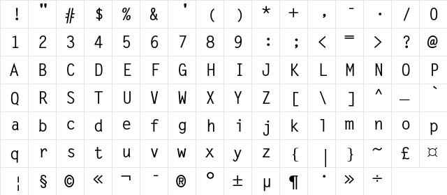 Metronom-Bold Regular  glyph index