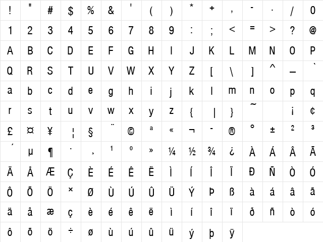 NimbusSanPCon Regular  glyph index