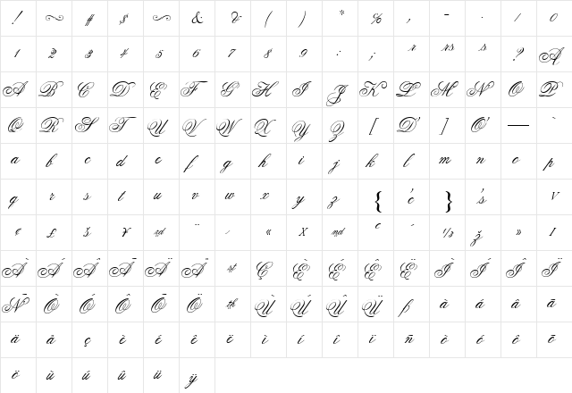 ATFlemishScriptII Regular  glyph index