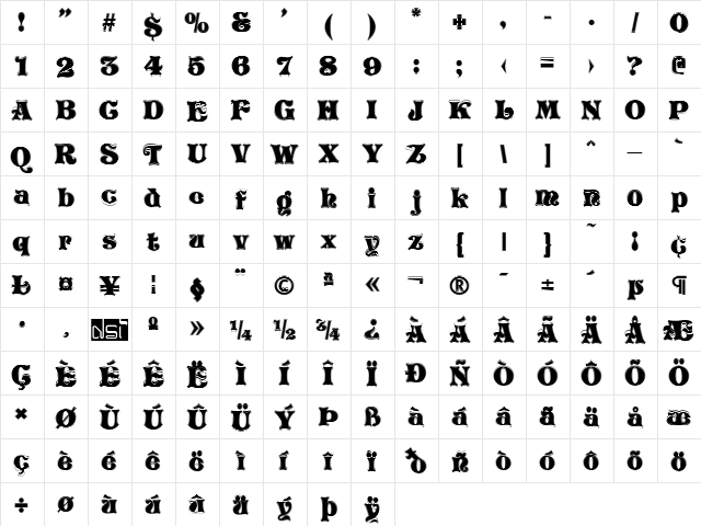 Vivian Contour Regular  glyph index