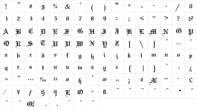 Mariage-Normal Wd Regular  glyph index