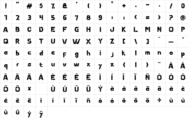 Qoubizza Regular  glyph index