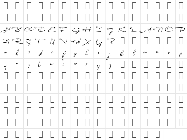 Astoria Demo Regular  glyph index