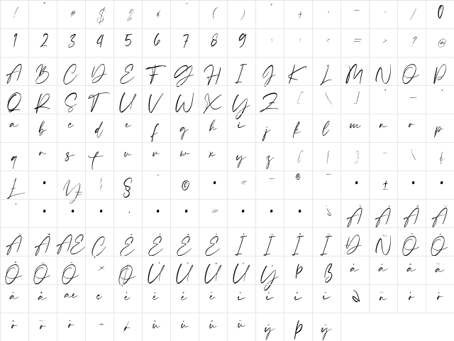 Sellviny Regular  glyph index